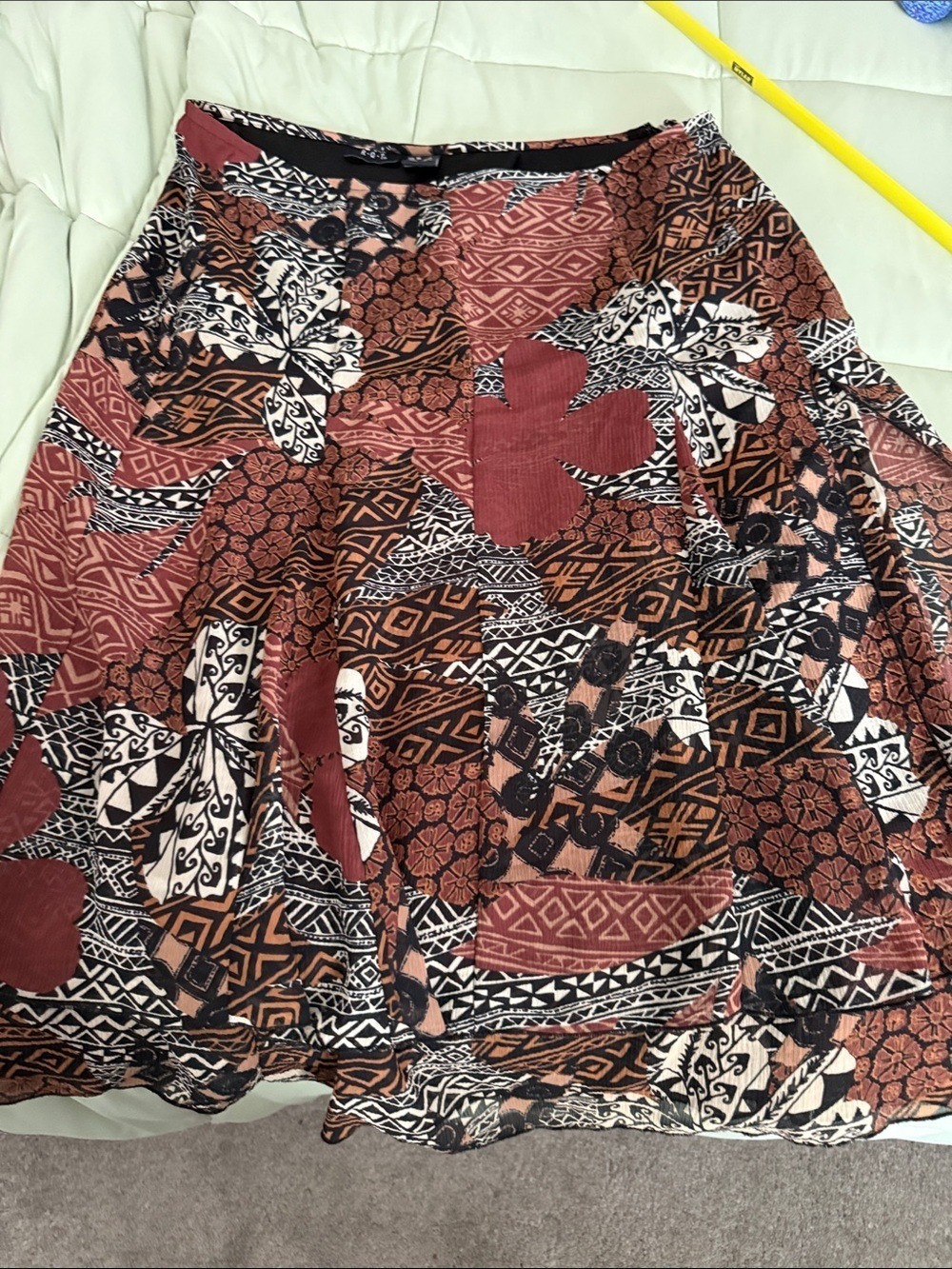 R.Q.T Boho Patchwork A-Line Skirt Brown Pink Tribal Floral Print - Picture 4 of 4
